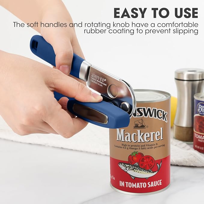 UHIYEE Manual Can Opener Hand Held with Magnet for Home Kitchen, Blue | Premium 420J2 Steel, Magnetic Lid Lifter, Easy-Turn Oversized Knob, Arthritis Friendly, Smooth Edge & Safe Cut