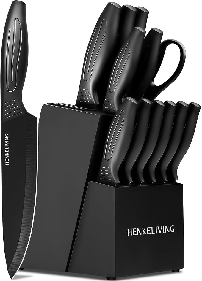 Knife Set with Built-in Sharpener Block, Dishwasher Safe | 14-Piece, High-carbon stainless steel blades, Ultra-sharp edges, Ergonomic non-slip handles, Great gift