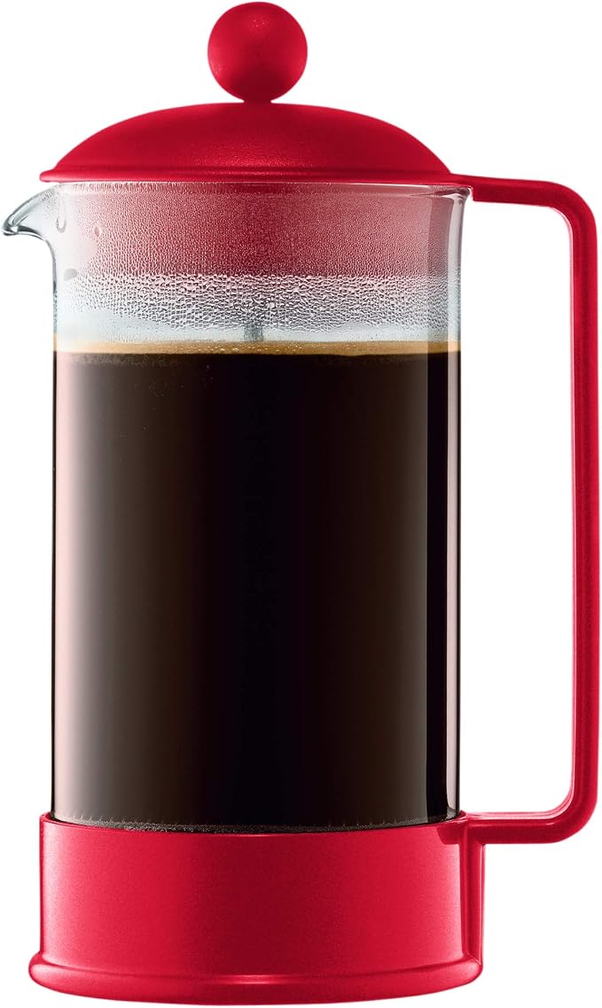 Bodum 34oz Brazil French Press Coffee Maker, High-Heat Borosilicate Glass, Red - Made in Portugal