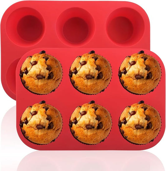 Silicone Muffin Pans,6 Cup Large Silicone Cupcake Pans 2Pack | 2.48inch Regular Size Nonstick Cupcake Egg Bites Molds for Baking,BPA Free Silicone Muffin Tray, Dishwasher Saf e ﻿