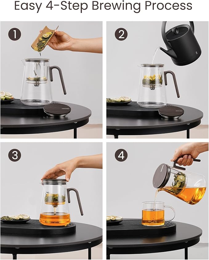 ZENS Magic Teapot with Infuser and Magnetic Lid for Loose Tea Maker, 34oz | Glass Magnetic Teapot, Echanted Tea Pot with Infusers for Loose Tea Steeper, Tea Lovers Gift, Black Walnut Pattern