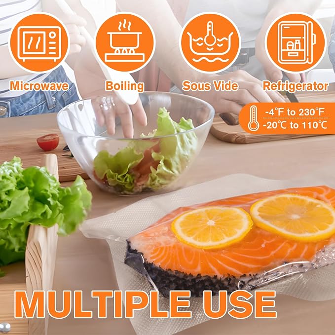 FUNFERY 100 Precut Gallon 11" x 16" BPA-Free Vacuum Sealer Bags for Food | Commercial-Grade Bags for Long-Term Food Storage, Microwave, Boiling, Sous Vide and Refrigerator Storage