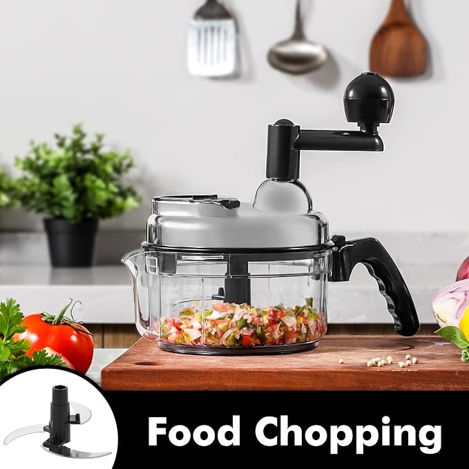 Geedel Large Food Chopper Vegetable Chopper, Manual Food Processor, 3 Cups | 3-in-1: Chop, Blend & Whisk, No BPA, Effortless Handle, Sharp Blade for Vegetable, Fruit, Meat, Nut, Ice, Salad, Salsa, etc