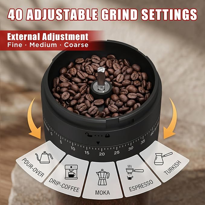 Electric Coffee Grinder, Portable Coffee Bean Grinder with Conical Ceramic Burr, USB-C Rechargeable Espresso Grinder with Adjustable Coarseness & Auto Shut-Off, Grinder for Travel Camping Office Home