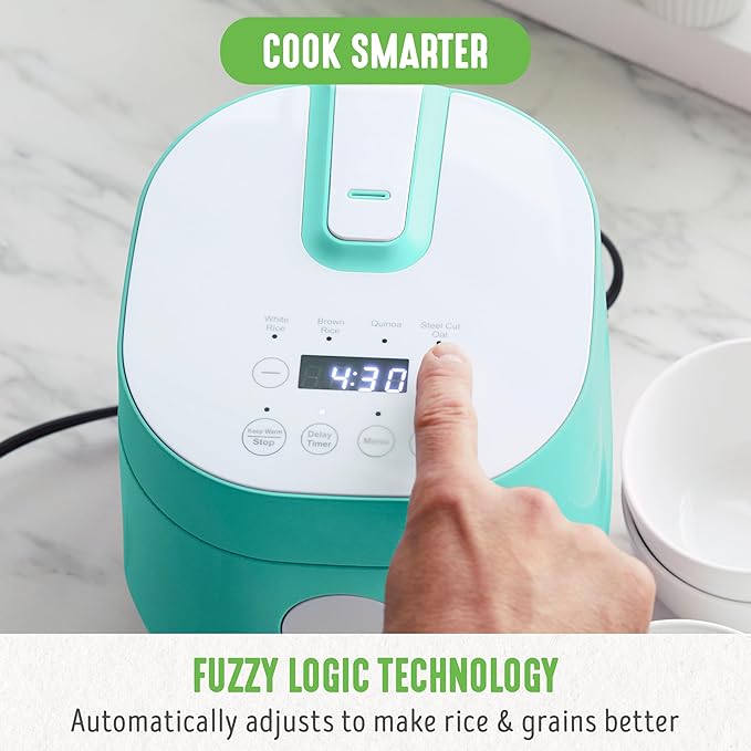 GreenLife Digital Rice Cooker, 2-Cups Uncooked/4-Cups Cooked, Turquoise