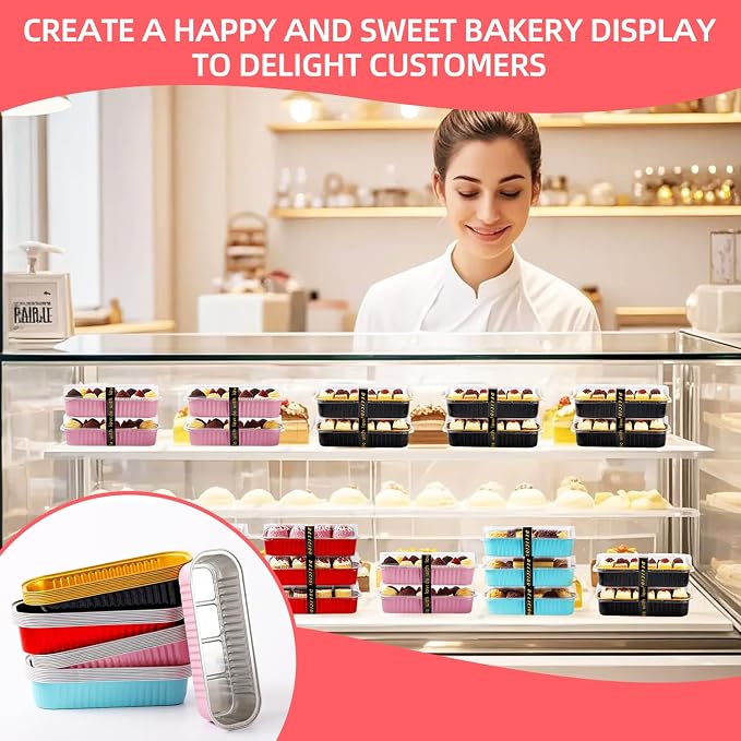 120 Pcs Mixed Color Mini Loaf Pans with Lids and Spoons, 6.8oz Aluminum Foil Baking Pans Versatile for Mini Cake Tins/Loaf Cakes Sturdy Mini Pans with Lids for Baking (120, mixed)