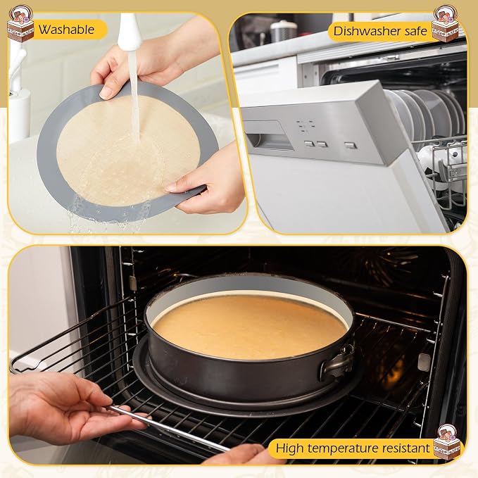 Honeydak 3 Set Silicone Baking Mat for 7, 8, 9 Inch Springform Pan Protector Nonstick Reusable Cake Pan Liners for Cheesecake Baking Prevent Sticking to Bottom & Side, Easy Release & Clean(Gray)