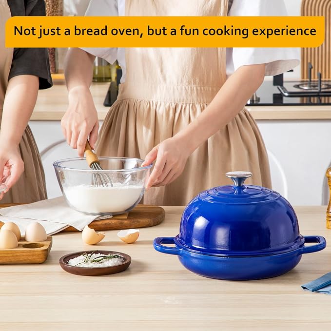 Velaze 5 QT Enameled Cast Iron Dutch Oven for Bread Baking with Dome Lid | Traps Steam for Crispy Artisan Sourdough Bread,Oven Safe,Ergonomic Handles,Gift for Bakers and Bakery Style Loaves,Blue