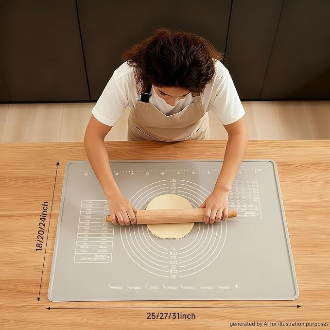 LCOCWMYS Silicone Pastry Mat, 31" x 24" Dough Rolling Mat with Raised Lip | Non‑Stick Countertop Mat for Kneading Dough, Bread, Cookies, Pizza, Fondant, Pasta, Easy‑Clean Kitchen Accessory