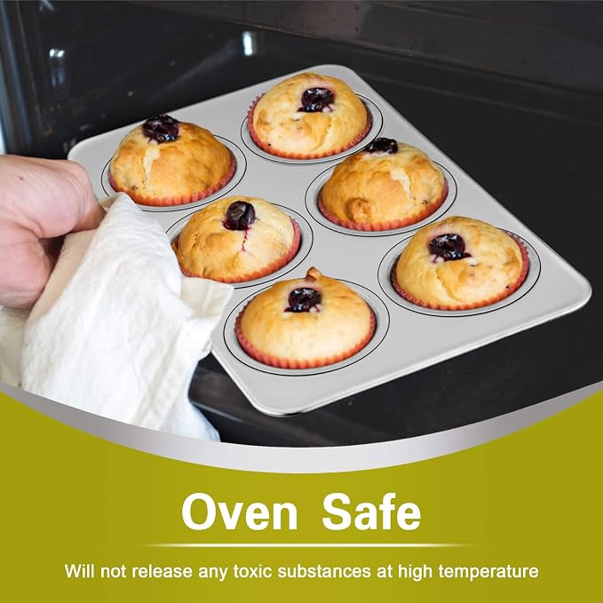 P&P CHEF 6-Cup Muffin Pan Tin, Stainless Steel Cupcake Pan, 1Pc | Muffin Tin for Oven Baking, Dishwasher Safe, Non-Toxic, Standard Size, Ideal for Homemade Muffin Cup Cake Tart Quiche