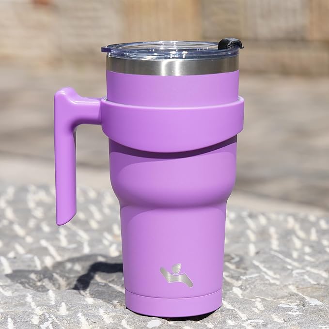 Konokyo 20 oz Tumbler with Handle and Straw, Insulated Travel Mug | Lavender; BPA-free, leak-proof tumbler with 2 lids, 2 straws, cup holder fit for coffee, office, travel & daily use