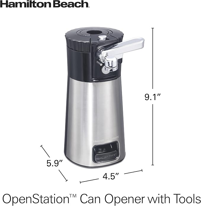 Hamilton Beach OpenStation Electric Automatic Can Opener for Kitchen with Multi Tool and Bottle and Jar Opening Tools,Auto Shutoff,Cord Storage,Sure Cut Technology,Stainless Steel (76382) (Pack of 2)