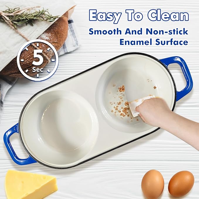 Enameled Cast Iron Bread Oven with Lid, 2.7 QT Double Loaf Dutch Oven for Sourdough Bread Baking, Dual Bread Pan for Artisan Homemade Bread, Even Heat Distribution, Oven Safe to 500°F