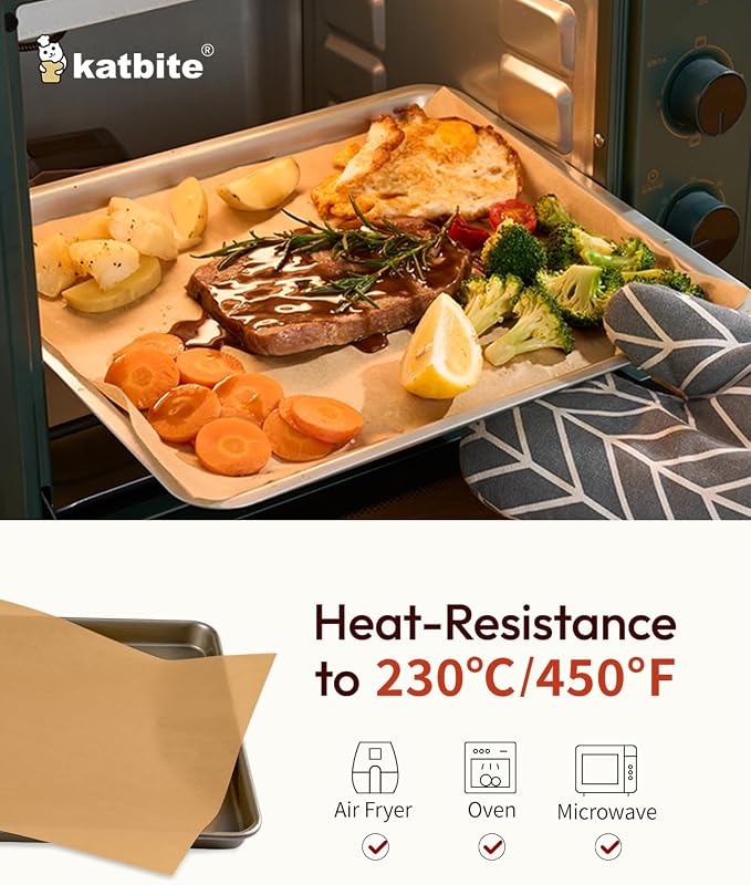 Katbite 400 Pcs Parchment Paper Baking Sheets, 12x16 Inch, Heavy Duty | Unbleached precut Non-Stick half sheet paper, ideal for cookie pans, bread, cakes, grilling meat, pizza and oven use