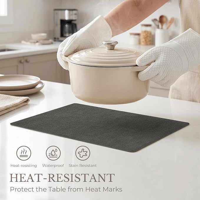 Romanstile Vinyl Placemats Set of 8-12 X 17 Inch - Faux Leather 100% Waterproof Wipeable Anti Slip Place Mats, Heat Resistant Reversible PU Table Mats for Kitchen Dining Party Outdoor, Charcoal