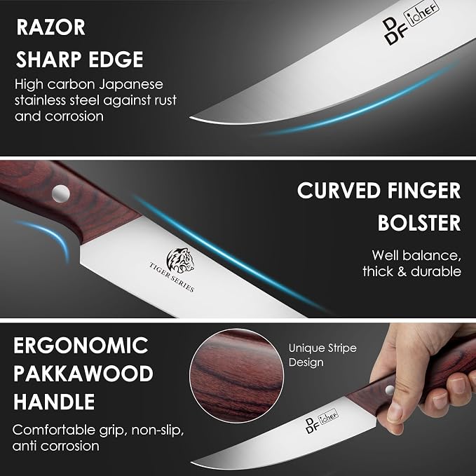 Steak Knives Set of 6, 4.5" Non-Serrated Steak Knife with Pakkawood Handles | Ultra-Sharp Steak Knives High Carbon Stainless Steel, Ergonomic Full-Tang Wooden Handles, for Families & Restaurants