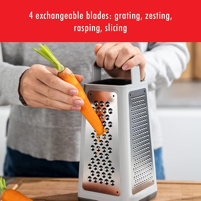 ZWILLING Z-Cut Tower Multifunctional Box Grater, Faster Grating Technology, Cheese Grater, Zester, Garlic grater, Slicer, Rasp Grater and more, Gray