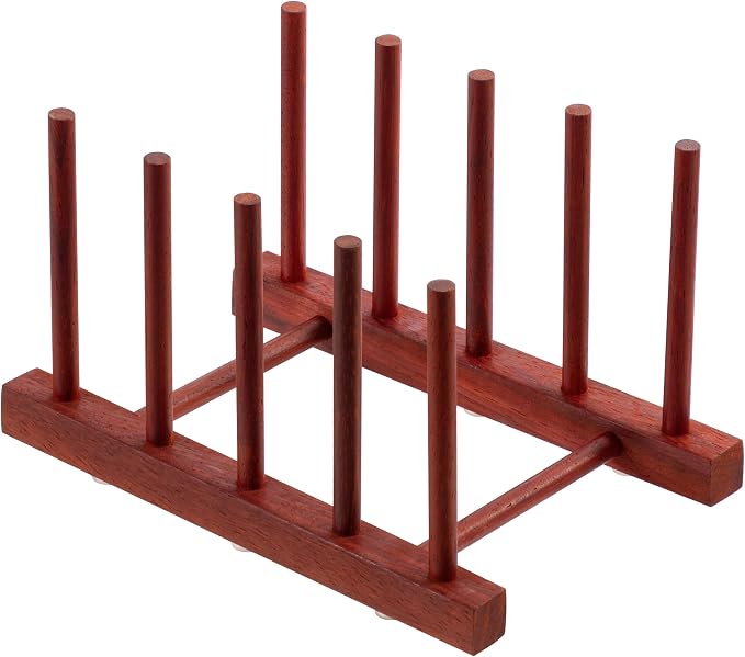 HBlife Rosewood Wooden Dish Drying Rack Plate Organizer for Kitchen Cabinet | 4 Slots, Home and Kitchen Organizer, For Cups, Bowls, Pots, Lids, Cutting Boards & Plates, Space-Saving for Cabinets Counters