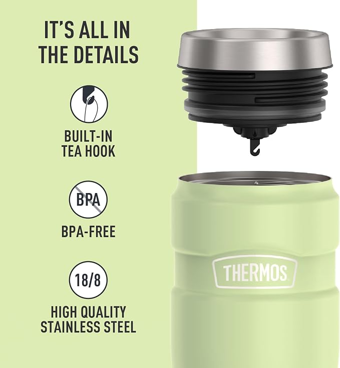 THERMOS Stainless King Stainless Steel Tumbler, 16oz, Matte Green | Vacuum-Insulated Coffee Tumbler for Hot & Cold Drinks, For Commuting & Traveling