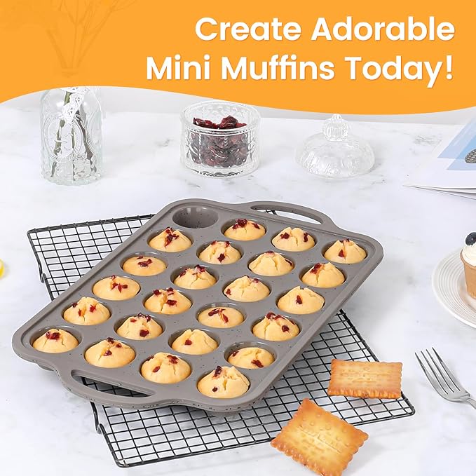 CAKETIME Mini Cupcake Pans, Metal Reinforced Frame Silicone Mini Muffin Pan Nonstick 24 Cups Easy to Handle for Baking Muffins, Cupcakes, Egg Bites 1 Pack