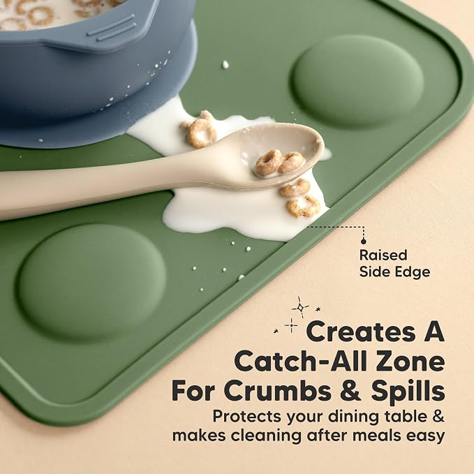 KeaBabies 2pk Silicone Placemats for Toddlers, Kids, Baby, 12x9 (Slate, S) | Non Slip Suction Silicone Placemat for Restaurants, Dining Table,Travel, Easy to Clean, Food Grade/BPA-Free, Small Table Mat