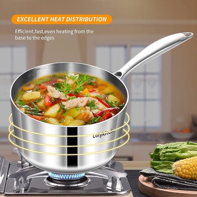 LOLYKITCH 1.5-2.5-3.0 QT Stainless Steel Saucepan Set of 3 | Tri-Ply | Induction Cooking Pots | Sauce Pots with Lids | Pots and Pans Set | Detachable Handle | Dishwasher Safe