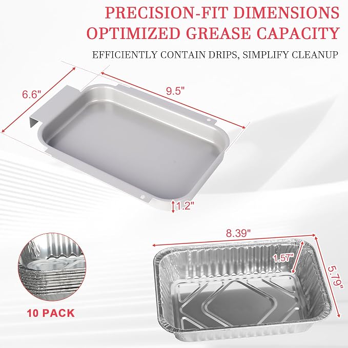 Universal Grease Tray for Most Monument Grills & 10 PCS Drip Pan Liners | Fits Monument 24633 24367 13762 35633 41847NG 14633 25392 17842 Grills replacement parts, Heatproof & easy clean 9.5x6.6"