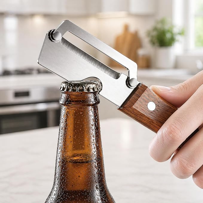 2 Pack Multifunctional Vegetable Peeler with Wooden Handle & Bottle Opener Multi Functional Stainless Steel Peeler for Kitchen, Peeler for Fruit, Potato, Carrot, Pumpkin, Apple Peeling