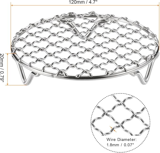 HARFINGTON Round Cooking Rack 4.7-inch 201 Stainless Steel Cross Wire Barbecue Grill Net with 20mm Legs for Cooking Baking Steaming BBQ