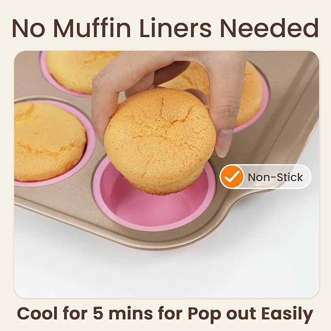 Silicone Muffin Pans for Baking with Metal Frame, 12-Cup Silicone Cupcake Pan, Egg Bite Silicone Mold, Nonstick, BPA Free, Oven & Dishwasher Safe