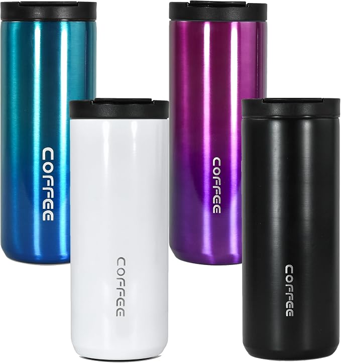 Insulated Coffee Mug 17oz,4 pack Travel Coffee Tumbler,Vacuum Insulated Coffee Mug with Leak Proof Screw Lid Coffee Cup for Men and Women for Hot & Cold Drinks