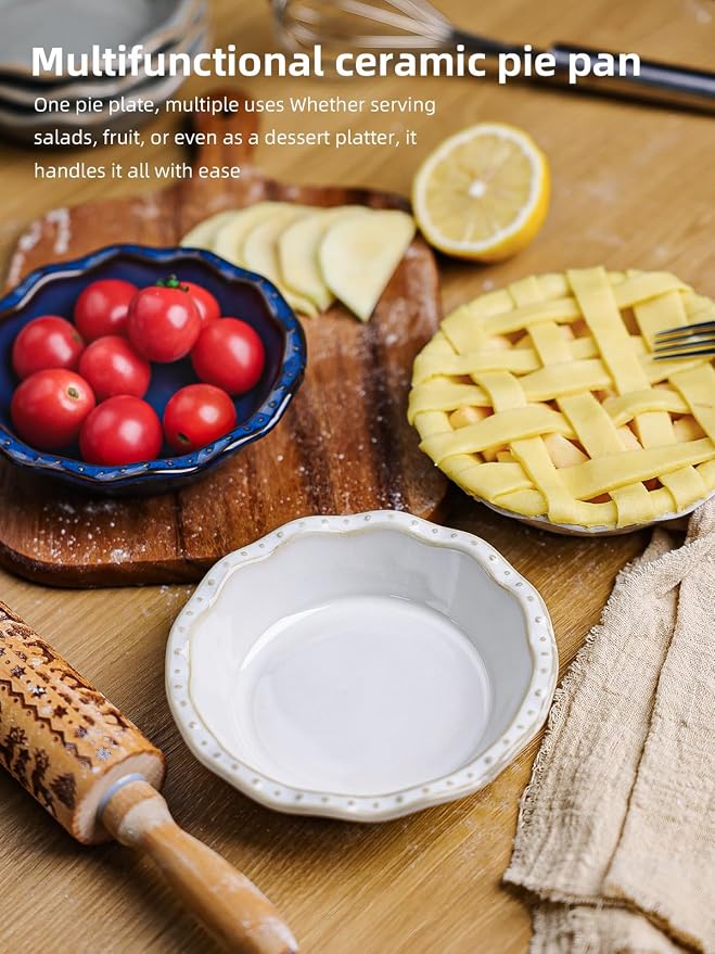 Ceramic Mini Pie Pans Set of 4, 5.8 Inch Pie Plates (Vintage White) | Even Heat Distribution, Perfect Individual Servings, Easy Release, Durable Design, Oven Safe, Dishwasher Safe