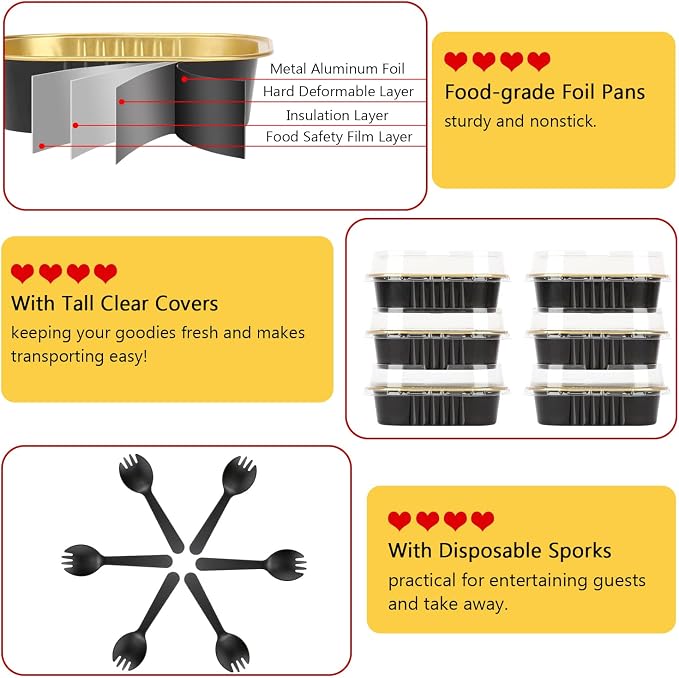 LNYZQUS 4 Inch Mini Pie Tins with Lids, 7.5oz Foil Individual Cake Pans | 40 Pack, Square, Black, Disposable, Small Baking Cups, Single Brownie Take-out Containers for Bake Sale Treats
