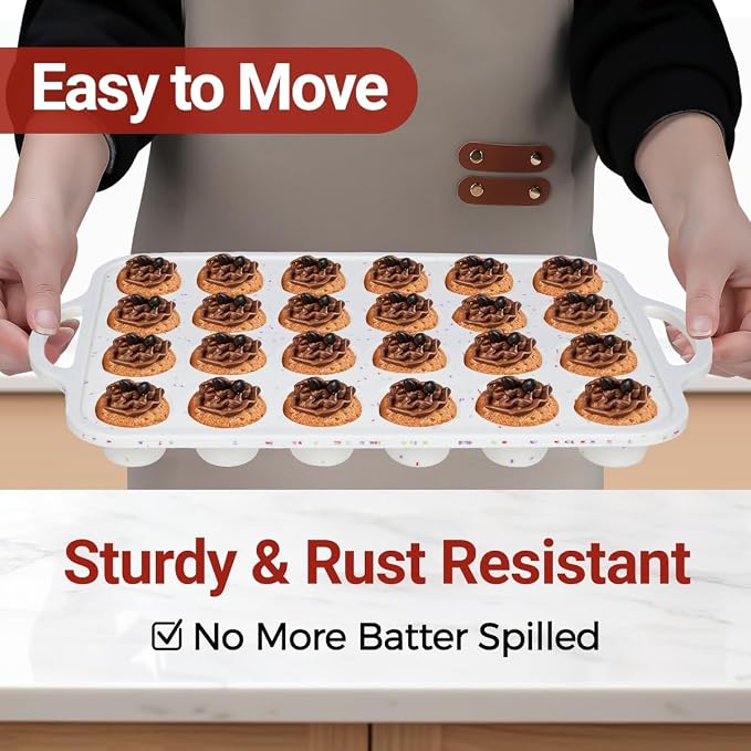 FUNBAKY Silicone Mini Muffin Pan with Metal Frame - Nonstick 24 Cups Mini Muffin Tin Handles, Oven Safe for Muffin, Cupcake, Egg Bites, Confetti