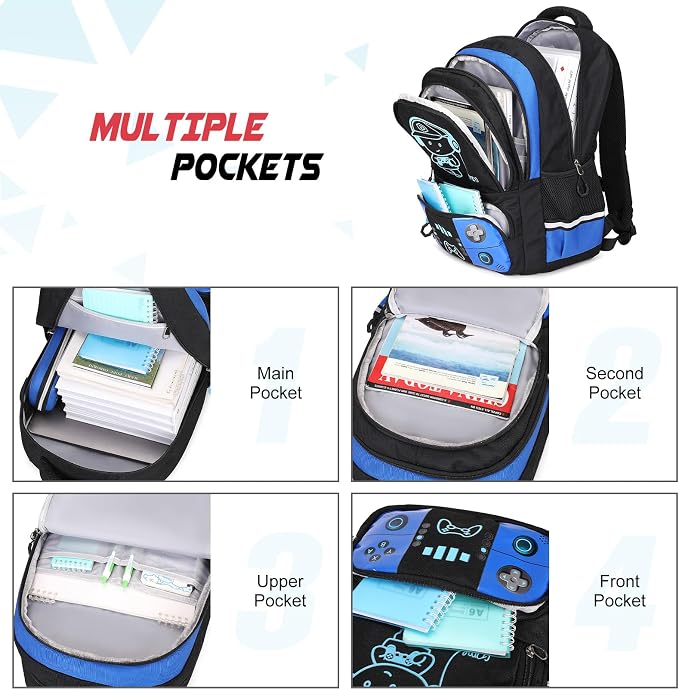 Backpack for School Boys, Cool Luminous Gamer Boys Schoolbag | with Lunch Box & Pencil Case Set for Kids Teens Elementary Middle School, Bookbag Glow In The Dark