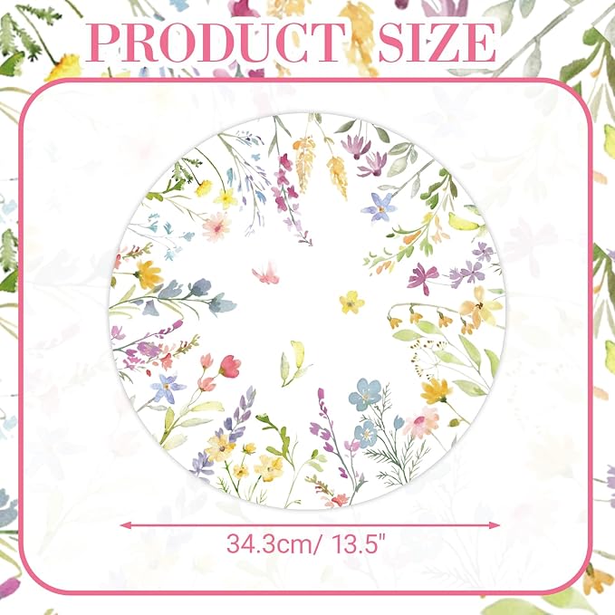 50PCS Floral Disposable Paper Placemats 13.5 Inch Summer Flowers Placemats Pastel Watercolor Round Table Mats for Wedding Anniversary Bride Party Supplies