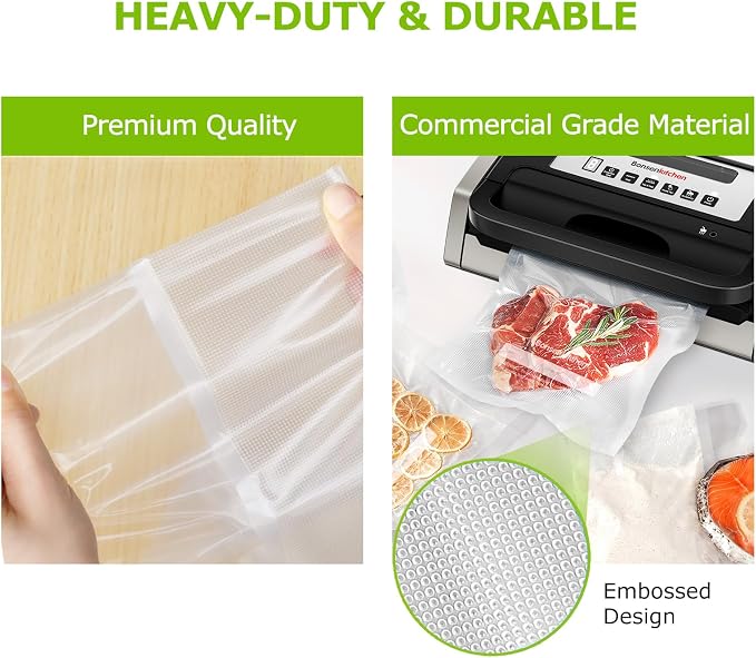 Bonsenkitchen Precut Vacuum Sealer Bags, 100 Gallon 11" x 16" Food Sealer | Food Grade, Heavy Duty, Customized Vacuum Bags for Vac Storage, Meal Prep or Sous Vide Cooking, VB3214, BPA Free