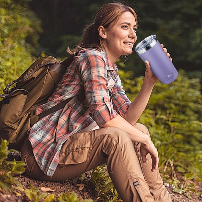 MEZMUT 20oz Insulated Tumbler Travel Coffee Mug with Lid Straw(Purple,1) | 18/8 Stainless Steel Double Wall Vacuum Spill Proof Metal Insulated Tumbler with Daul Lid and Straw, Hot or Iced Coffee Cup
