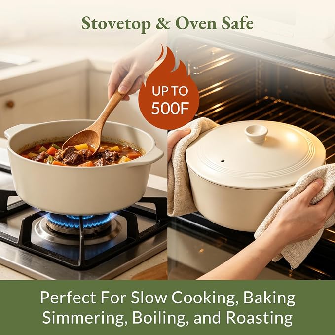 MAGNIFIQUE Slow Cooker, 4.5 Quart 8-in-1 Clay Pot Multi-Cooker, Non-Toxic Slow Cooker with Removable Clay Pot, for Rice, Pasta, Steam & Proof, Nonstick, Oven Safe Pot to 500°F, Oatmeal