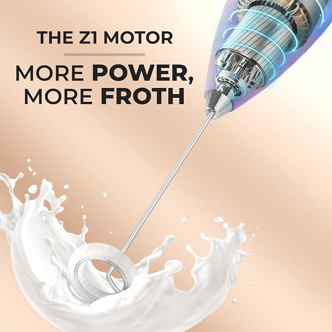 Zulay Kitchen Powerful Milk Frother Wand With Duracell Batteries - Ultra Fast Handheld Drink Mixer - Electric Whisk Foam Maker for Coffee, Lattes, Cappuccino & Matcha - Z1 Motor - Firework