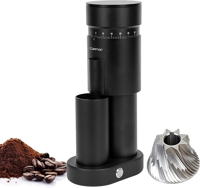 Burr Coffee Grinder,Wirsh Geimori GU63 Electric Single Dose Grinder with 63mm Conical Burr,Stepless Adjustment for Espresso&Pour Over,110 RPM Cold Grind, Low Retention Grinder with Magnetic Dosing Cup