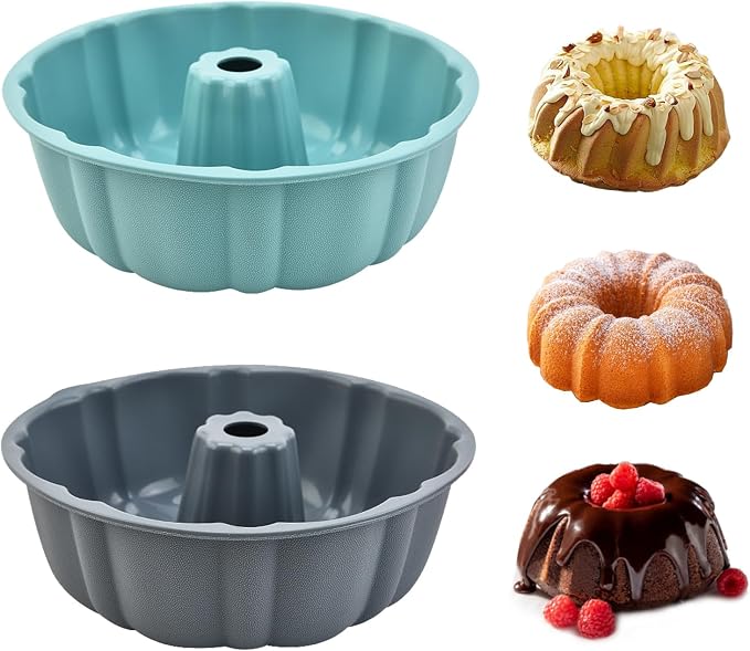 2 Pack Silicone Cake Pan,Jello Moldes Para Gelatinas，10 Inch,Grey+Blue | Nonstick,Cake Pans，moldes para gelatinas，Pound Cake Pan, Baking For Jello, Gelatin, Cake, Brownie and Bread