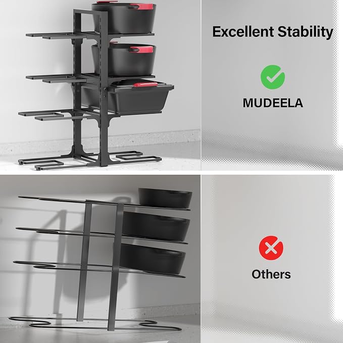 MUDEELA 8-Tier Heavy-duty pan organizers inside cabinet, 20.8" H Black | Adjustable 20.8" Height, Heavy-duty pot rack, Holds big stockpots, cookware & skillets, Fits countertops, Kitchen storage