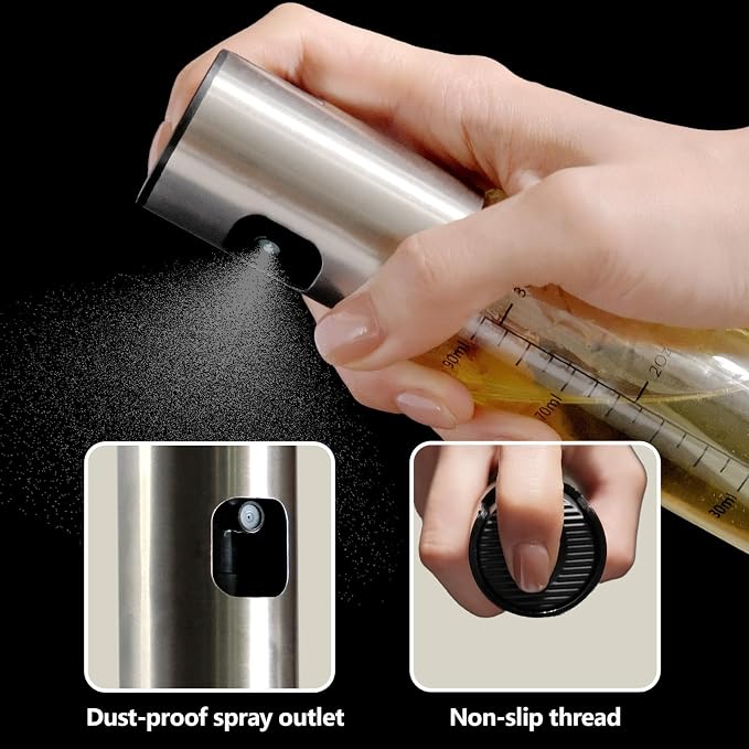 Oil Sprayer for Cooking, 3.5 OZ Olive Oil Dispenser Bottle for Kitchen Gadgets, Food, Air Fryer, Salad, Vinegar, BBQ, Stainless Steel Pump for Mist Spray, Glass Metarial Mister, Green