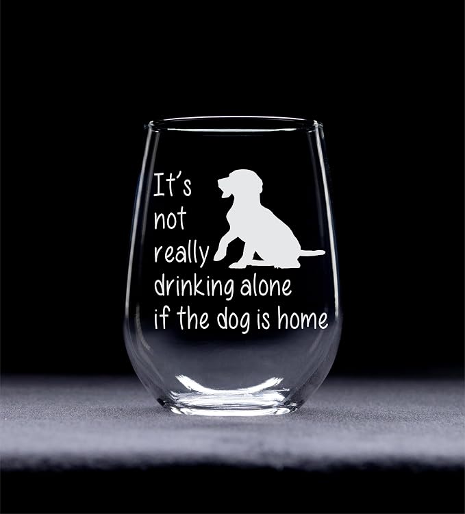 C M Stemless Wine Glass, The Dog Is Home, Funny Dog Lover Gift, Style D1 | 17 oz, Funny, For Him, Her, Dog Moms, Wife, Husband, Friend. Pet Owners, Cute Dog Gift for Men Women