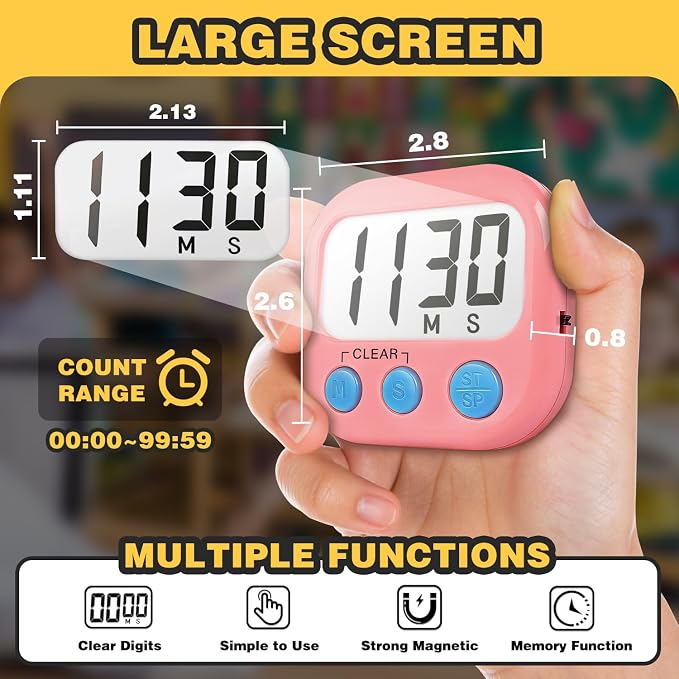 Classroom Timers for Teachers Kids Large Magnetic Digital Timer Teacher Supplies 4 Pack-Blue Pink