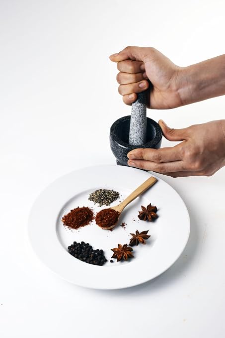 Small Granite Mortar and Pestle Set, Miniature Grinder for Herbs, Asian Spices and Seeds for Thai, Chinese, Indian Cuisine Chefs and Home Cooks — (Grey 3 in, 2 oz.)