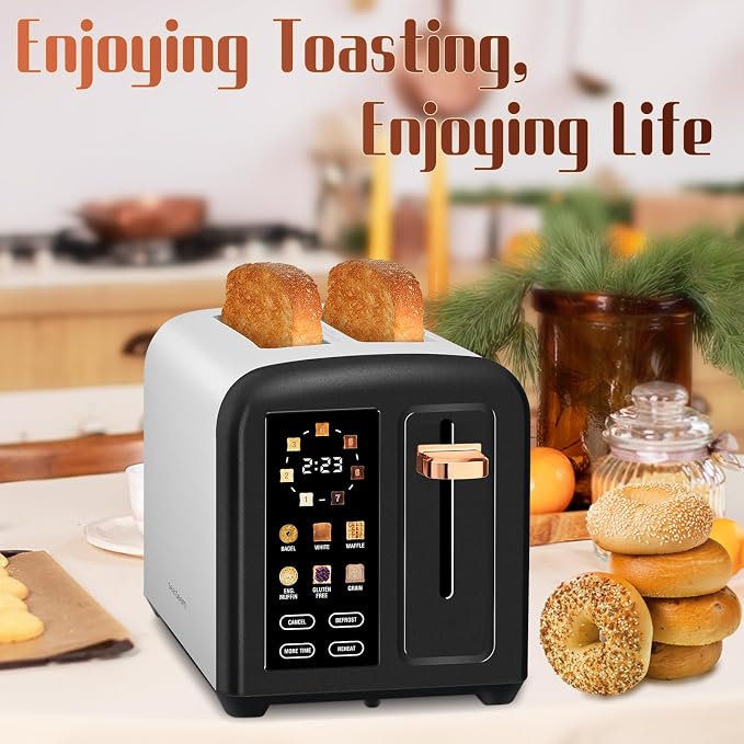 SEEDEEM 2-Slice Touchscreen Toaster, Stainless, 7 Shade, 1350W, Black