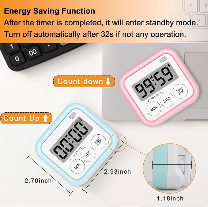 Timer, Kitchen Timers for Cooking Classroom Timer for Kids Teachers Magnetic Digital Timers 4 Pack, Pink