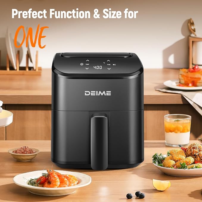DEIME Air Fryer, Small Digital 3 Qt Airfryer Space Saving Compact, Bake, Reheat, Roasts for Quick Easy Meals, Mini Compact & Quiet, Nonstick & Dishwasher Safe Basket (Black+TR)